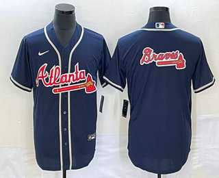 Men%27s Atlanta Braves Navy Team Big Logo Cool Base Stitched Baseball Jersey->atlanta braves->MLB Jersey